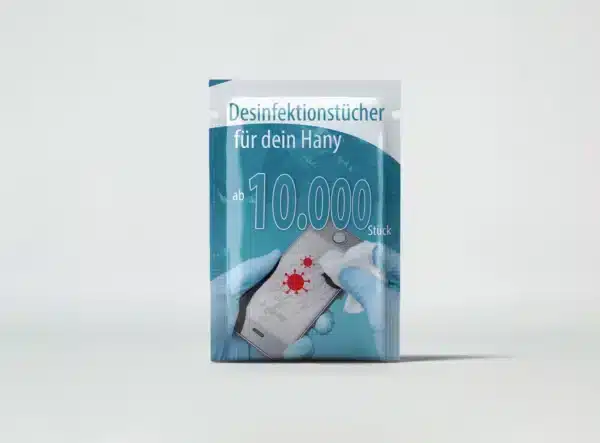 Händedesinfektionstücher bedrucken lassen mit Ihrem Logo oder Motiv (7×12 cm)