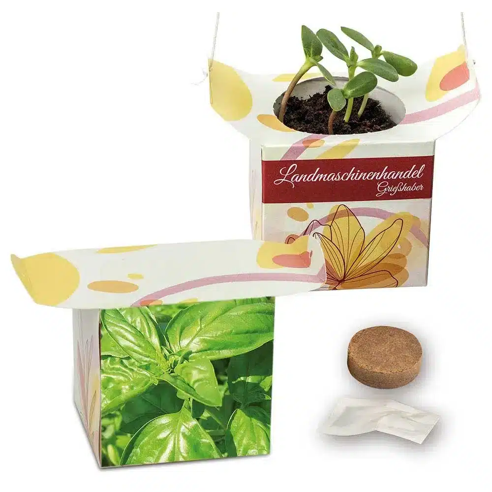 Blumenampel mit Samen – Nachhaltiger Werbeartikel