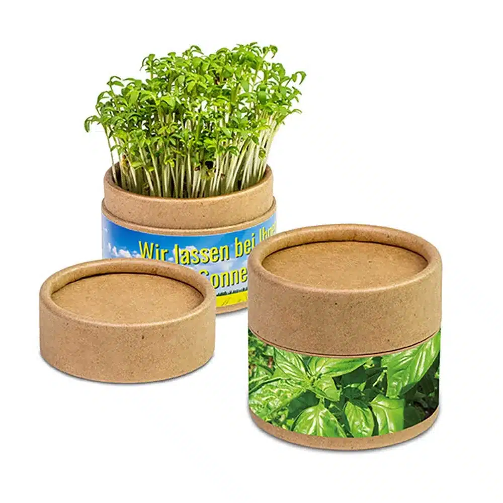 Pflanz-Cup mit Samen – Nachhaltiger Mini-Pflanztopf als Werbeartikel