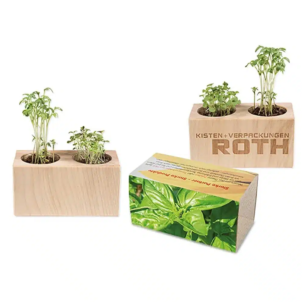 Pflanz‑Holz 2er Set mit Samen – Nachhaltiges Werbe‑Set