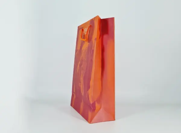 Leuchtend Orange Papiertasche – Farbige Kordelgriffe und Individueller Vollflächendruck - Ansicht 2